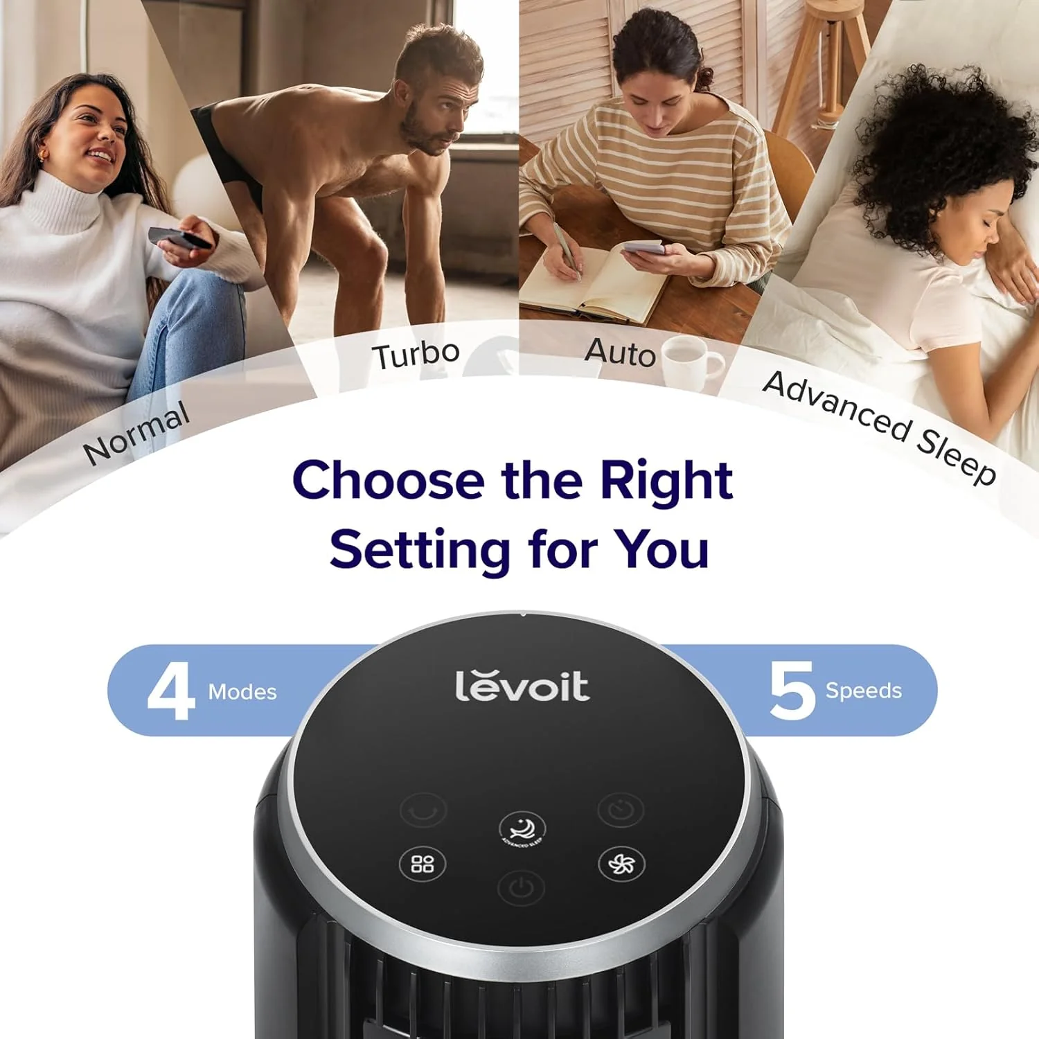 LEVOIT Tower Fan for Bedroom, Standing Fan with 28dB Quiet for Sleep, Remoter, 12H Timer, 25ft/s Velocity, 5 Speeds, 4 Modes, 90° Oscillation for Home, Office, Indoor, Bladeless 36 inch, White