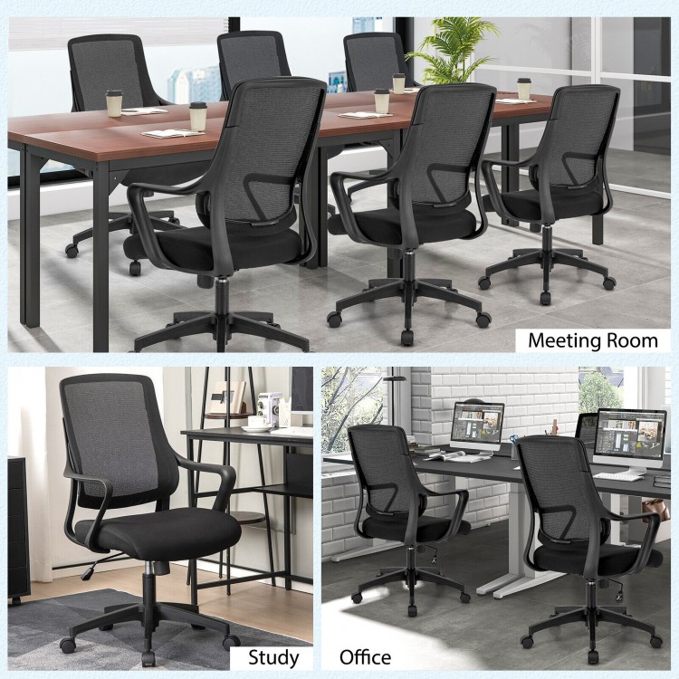 Modern Breathable Mesh Chair with Curved Backrest and Armrest