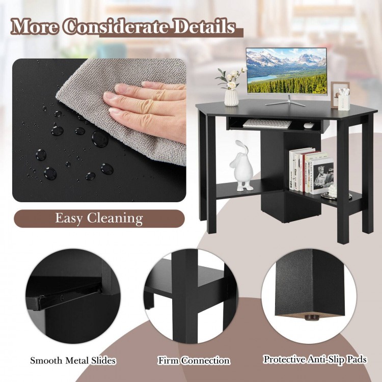 Wooden Computer Corner Desk with Keyboard Tray