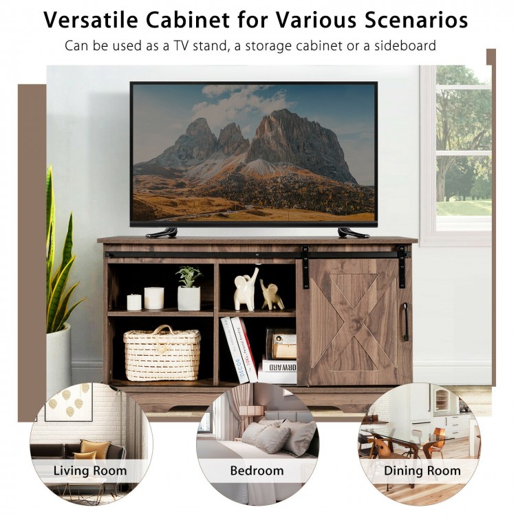 Sliding Barn Door TV Stand with Adjustable Shelf and Cable Holes for 50 Inch TV