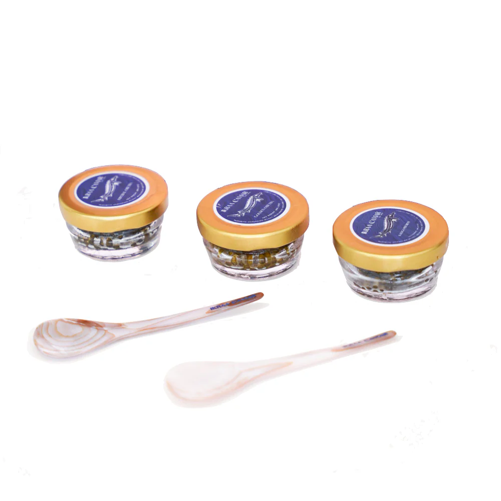 Gourmet Caviar Tasting Sampler Trio with Imperial Osetra, Kaluga Premium & Golden Osetra, Includes 2 Pearl Spoons
