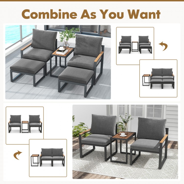 5 Pieces Aluminum Frame Weatherproof Outdoor Conversation Set with Soft Cushions