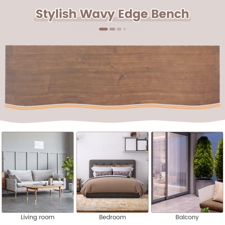 56.5 Inches Wood Dining Bench with Wavy Edge and Adjustable Footpads