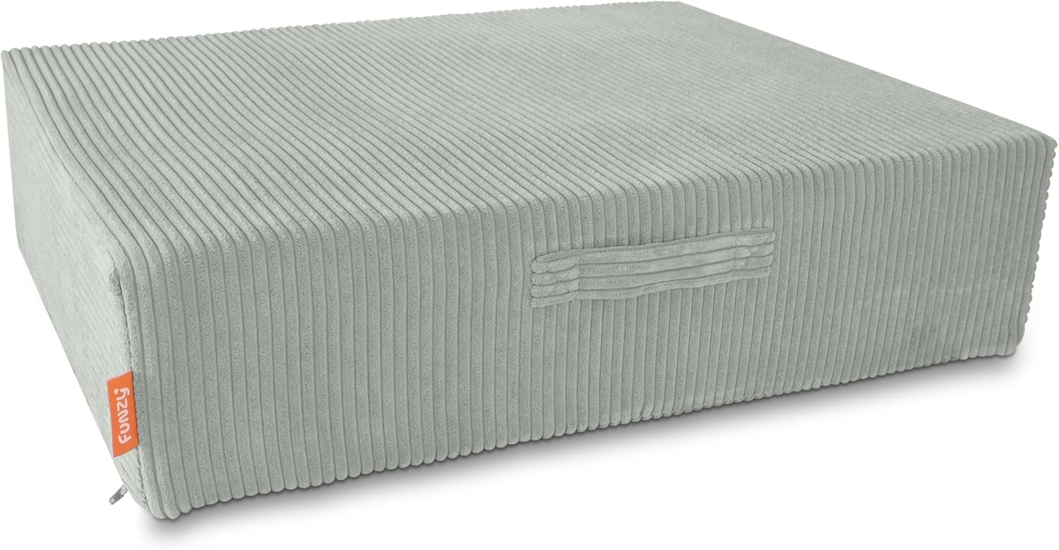 Funzy Pyntepuder til børn - hoppemadras med lommefjederkerne, sikker & lydløs hoppesjov, snorbetræk, vaskbart & forureningsfri, til motorik og bevægelse, ledning kirsebærblomst pink, 85 x 65 x 21 cm