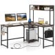 L-shaped Desk with Power Outlet Hutch