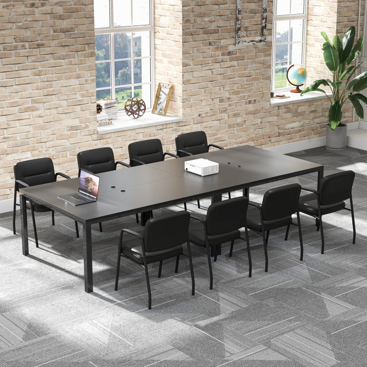 Waiting Room Guest Chair Set of 2 Upholstered Reception Chairs with Mixed PU Leather and Integrated Armrests