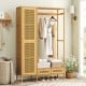 Bamboo Clothing Rack with Cabinet and Drawers and Hanging Rod