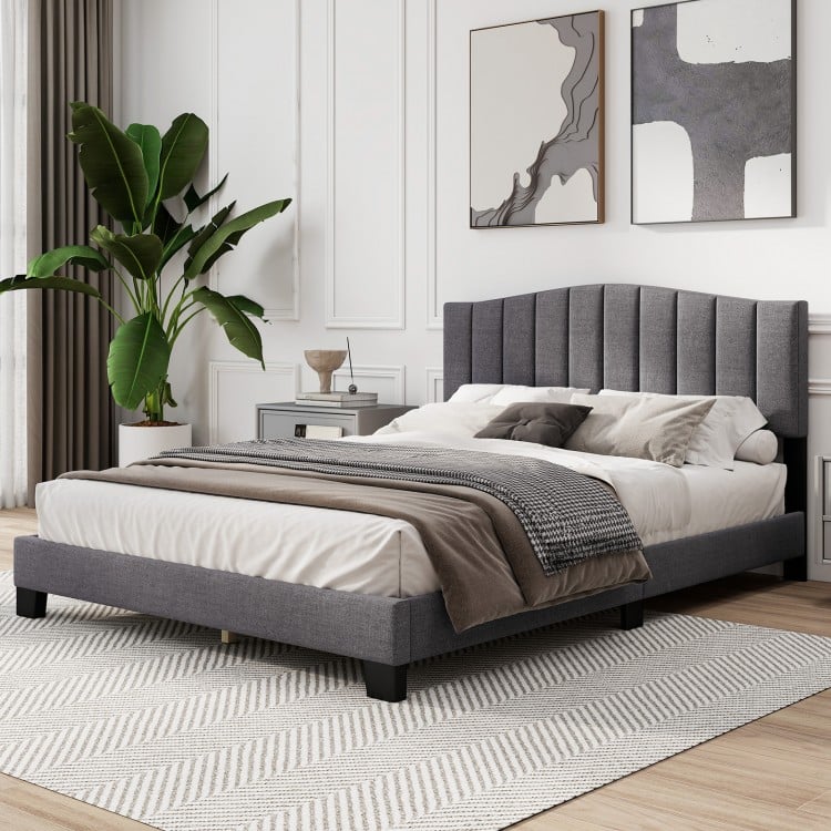 Modern Upholstered Bed Frame with Adjustable Vertical Channel Tufted Headboard