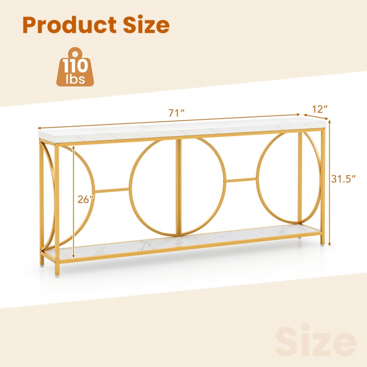 2-Tier Faux Marble Top Console Table with Storage Shelf