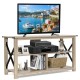 3 Tier Wood TV Stand for 55-Inch with Open Shelves and X-Shaped Frame