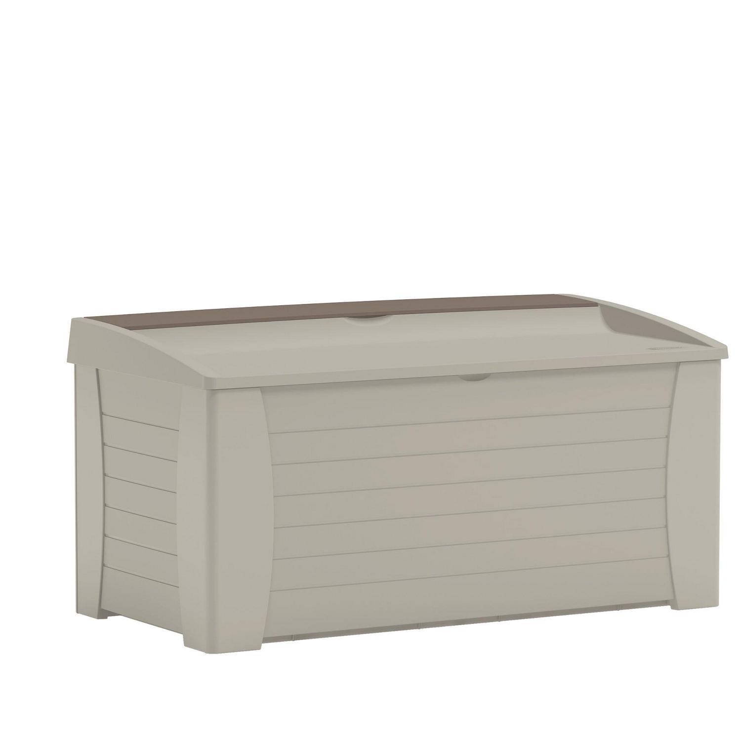 Suncast 127 Gal Resin Patio Storage Deck Box with Seat, Taupe, Weather-Resistant