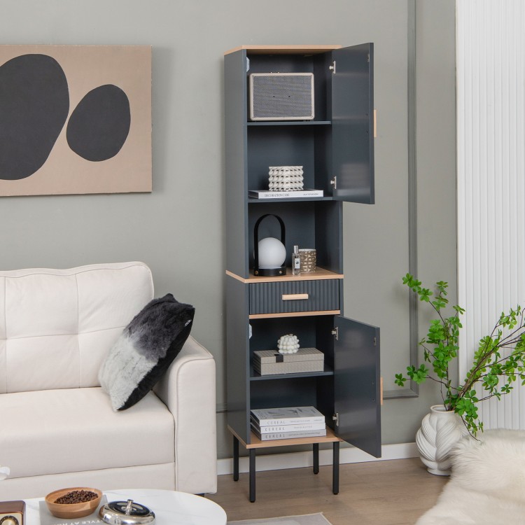 Free-Standing Bathroom Cabinet Narrow Linen with Doors and Drawer