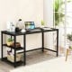 47/55 Inch Computer Desk Office Study Table Workstation Home with Adjustable Shelf Black