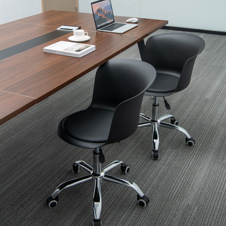 Set of 2 Adjustable Office Chair Swivel Desk Chair with PU Leather Seat