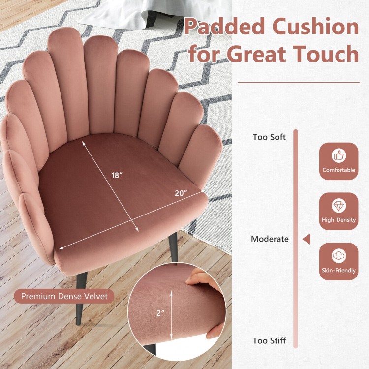 Modern Velvet Dining Chair with Metal Base and Petal Backrest