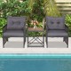 3 Pieces Patio Rattan Furniture Set with Acacia Wood Tabletop
