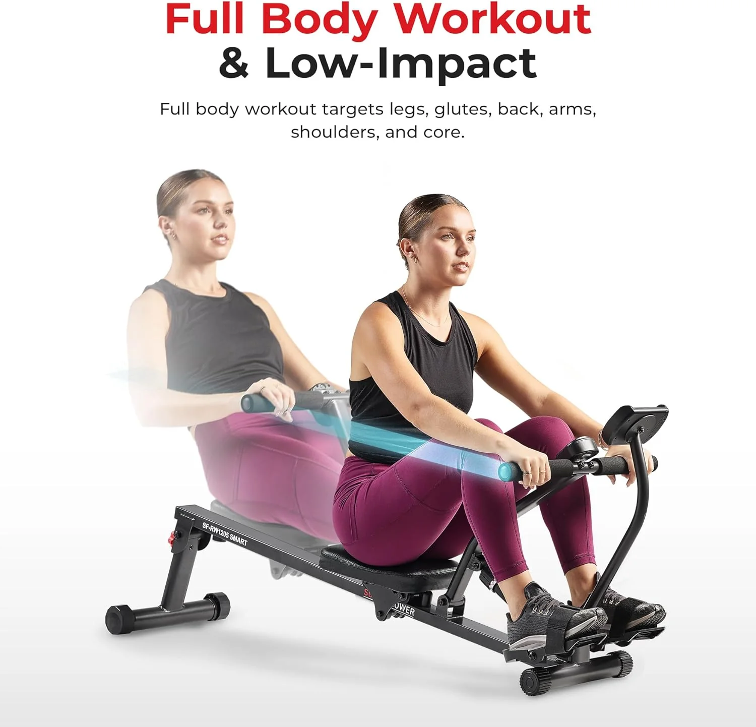 Sunny Health & Fitness Compact Adjustable Rowing Machine with 12 Levels of Resistance for Complete Body Workouts and Optional Free SunnyFit App Enhanced Connectivity