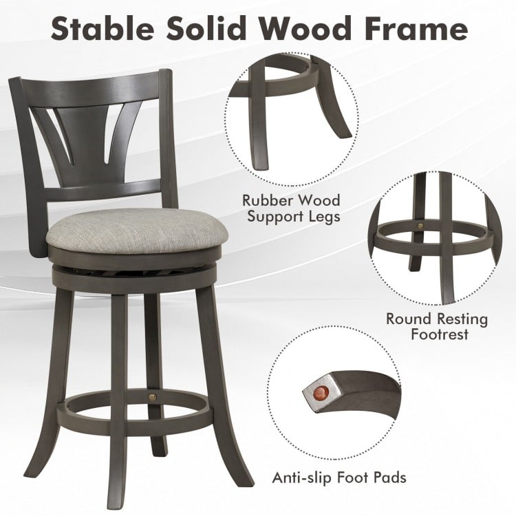 26.5/30.5 Inch Swivel Bar Stool with Backrest Soft Cushioned Seat and Footrest Gray