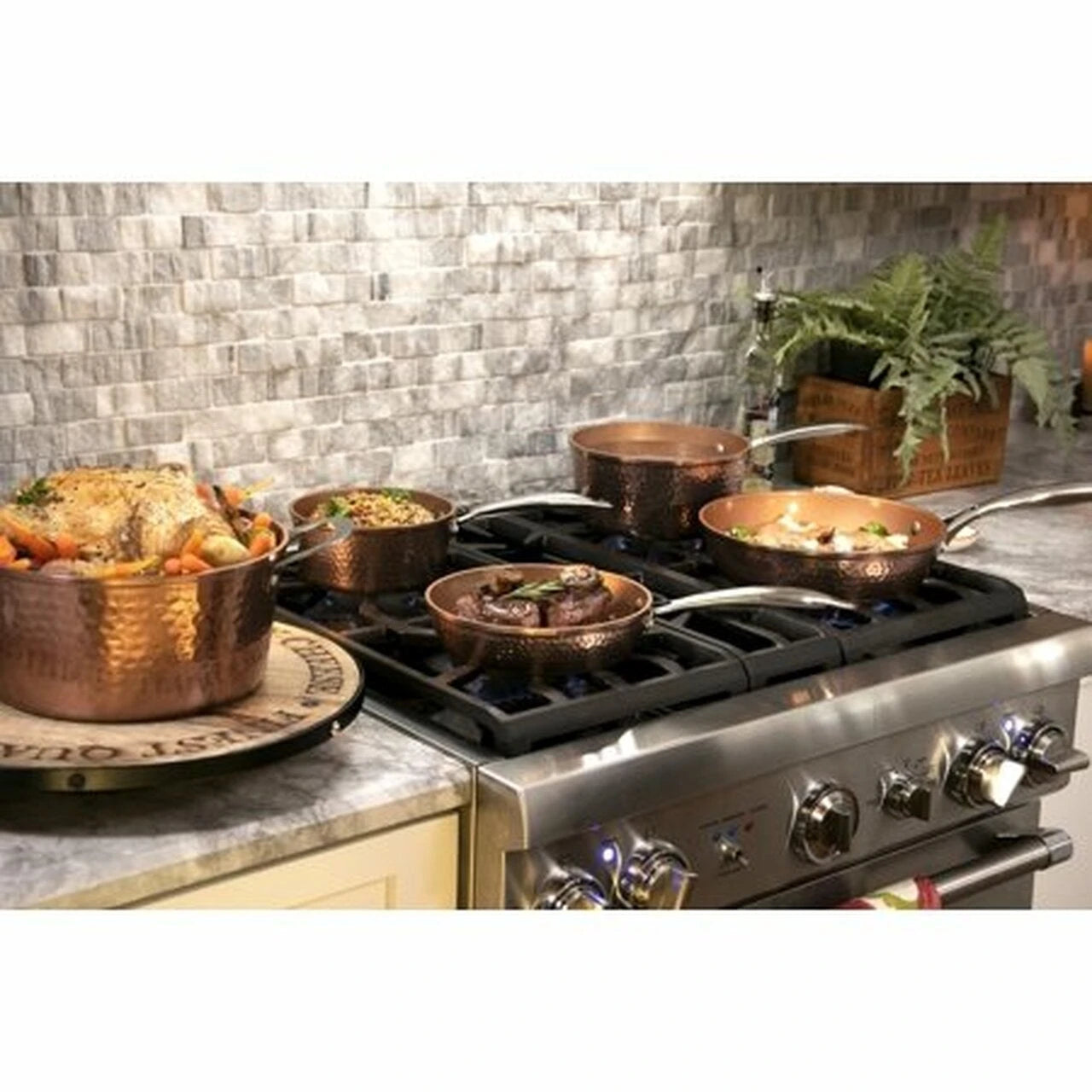Gotham Steel Hammered Copper Cookware Set, 5 Piece, Nonstick, Dishwasher & Oven Safe, Induction Ready, Aluminum