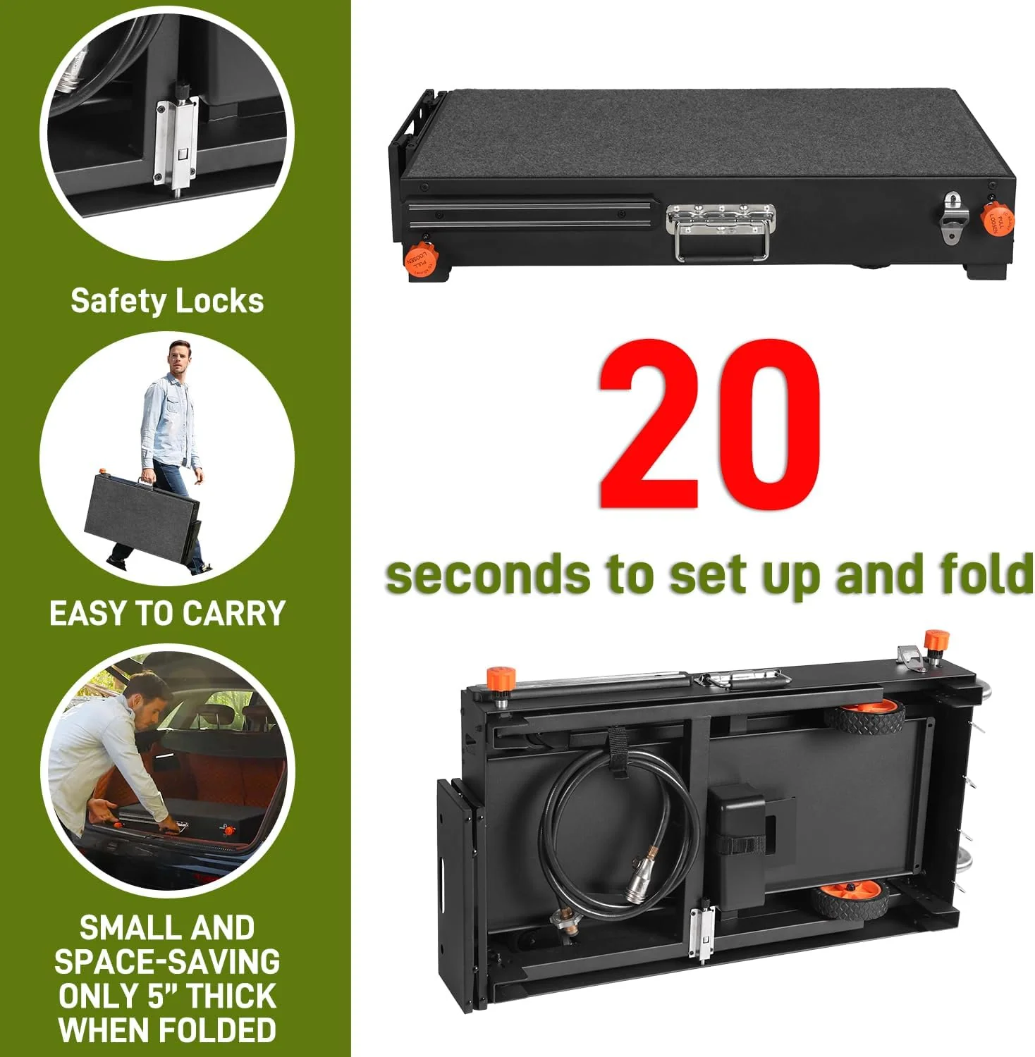 LKVHV Portable Outdoor Grill Table with Wheels – Folding BBQ Stand for Camping & Tailgating