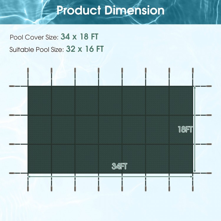 34 x 18 Feet Safety Pool Cover Fits 32 x16 Feet Inground Swimming Pools
