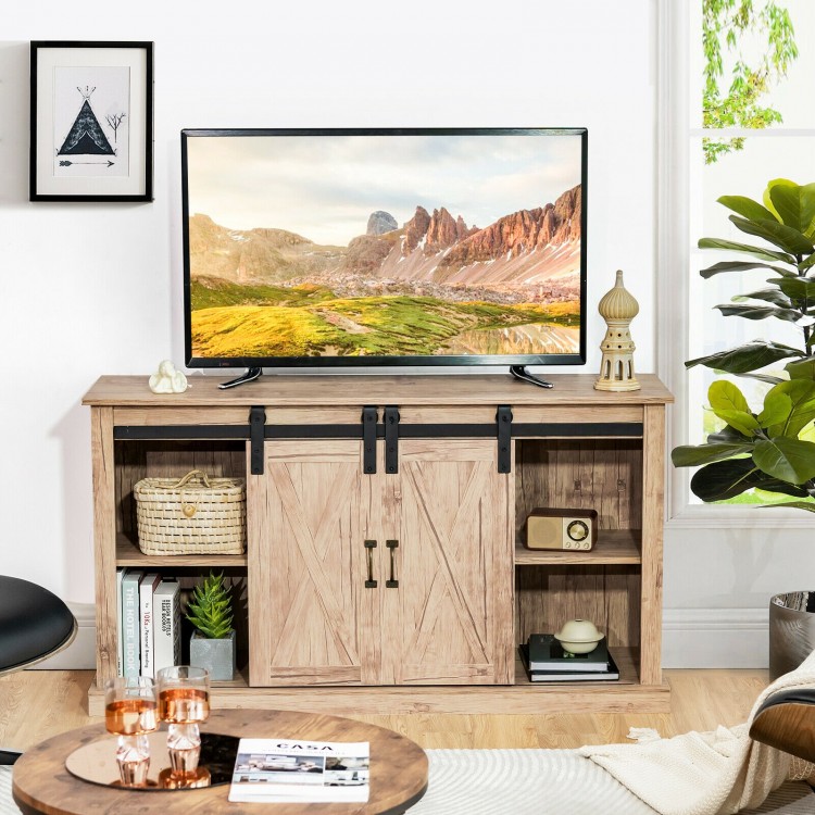 55 Inch Sliding Barn Door TV Stand with Adjustable Shelves for TVs up to 65 Inch