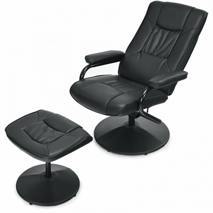 360 Degree Swivel PU Leather Recliner Chair with Ottoman and Adjustable Backrest