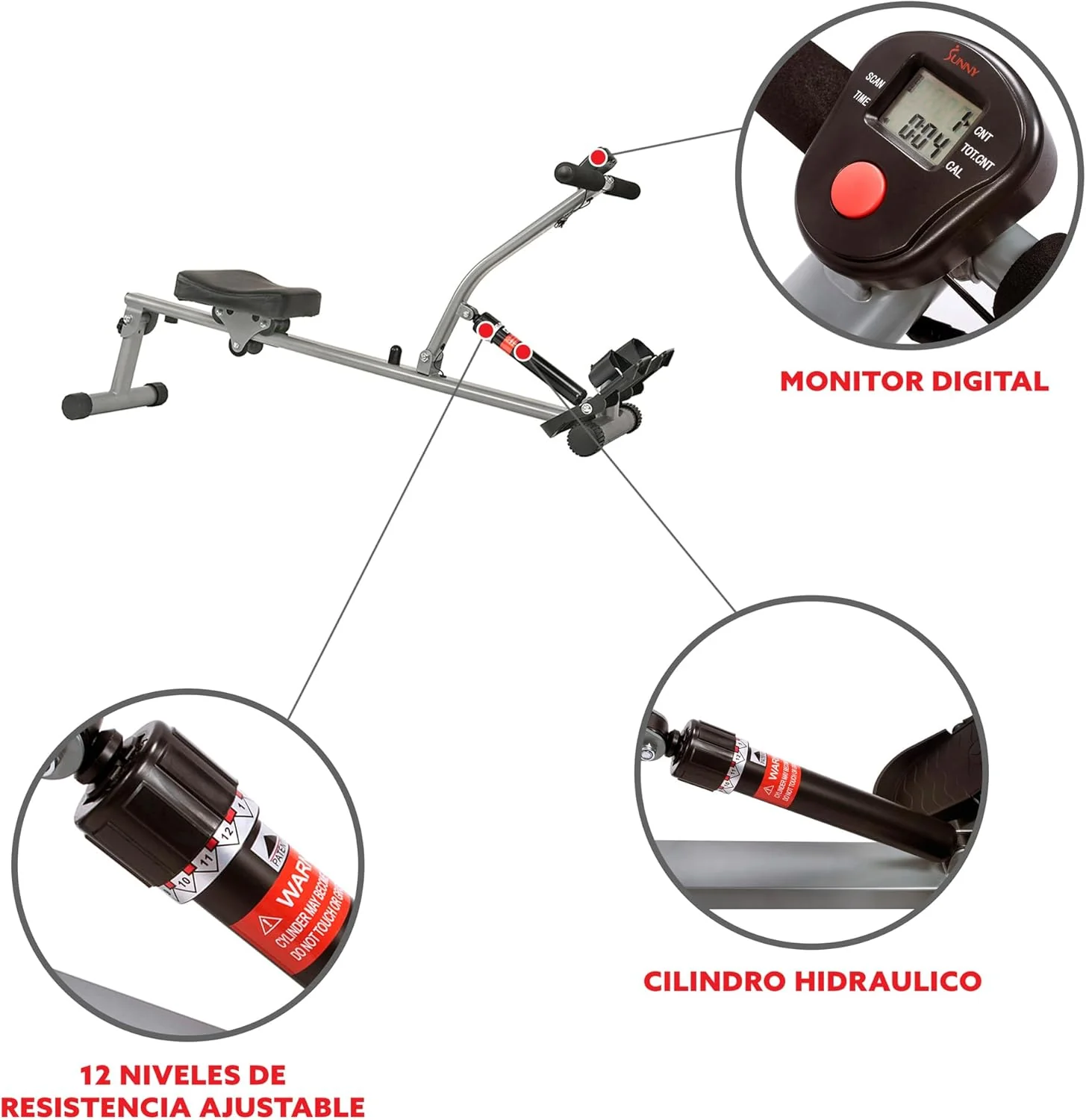 Sunny Health & Fitness Compact Adjustable Rowing Machine with 12 Levels of Resistance for Complete Body Workouts and Optional Free SunnyFit App Enhanced Connectivity