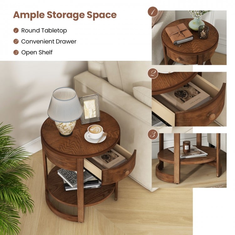 2-Tier Round End Table Mid Century Modern Nightstand