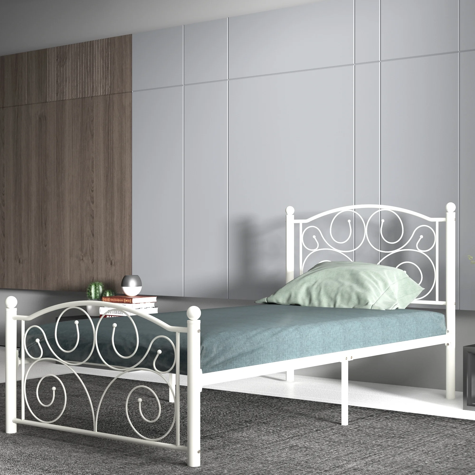 Modern White Twin Size Metal Bed Frame – Durable & Sleek Design by [Brand Name]