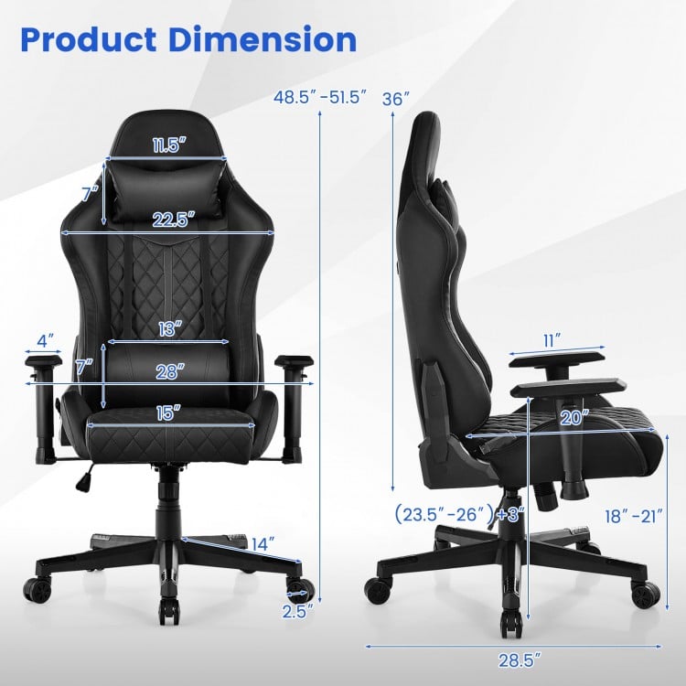 Adjustable 360° Swivel PU Gaming Chair with RGB LED Lights and Nylon Base