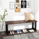 Wood Dining Bench with Metal Frame and Adjustable Footpads