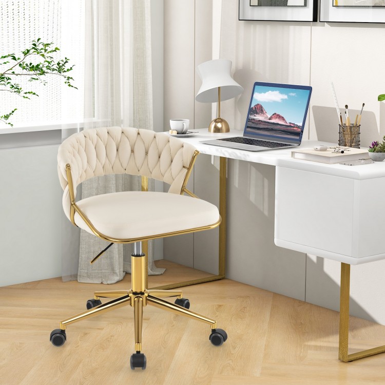 360° Height Adjustable Swivel Upholstered Desk Computer Chair with Hand-woven Back