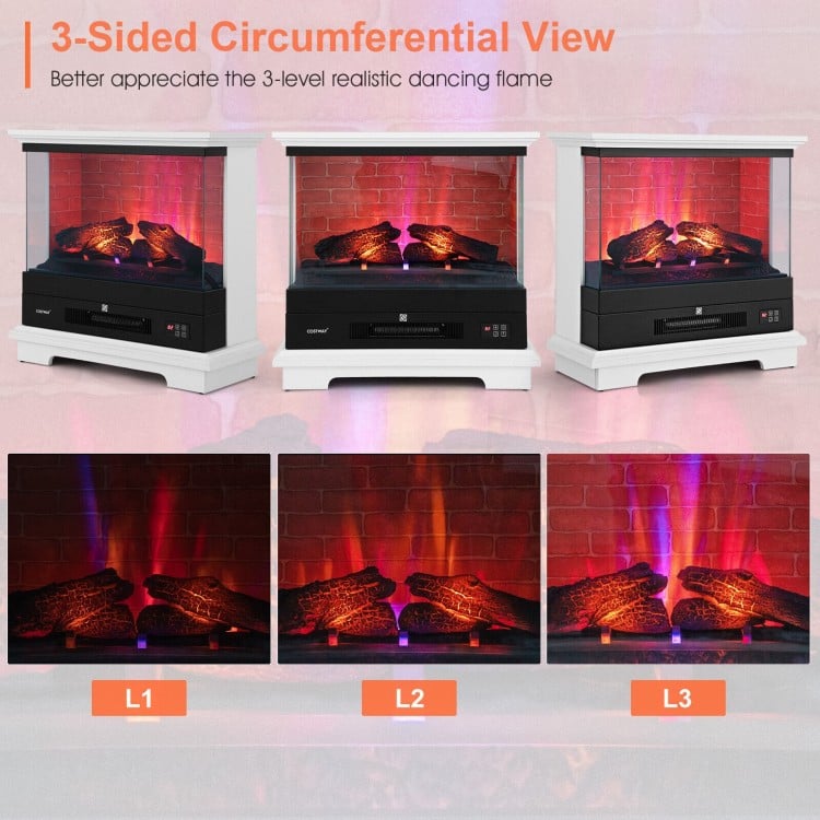 27 Inch Freestanding Electric Fireplace with 3-Level Vivid Flame Thermostat
