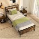 Twin/Full/Queen/King Metal Bed Frame Industrial Platform Bed with Wooden Headboard