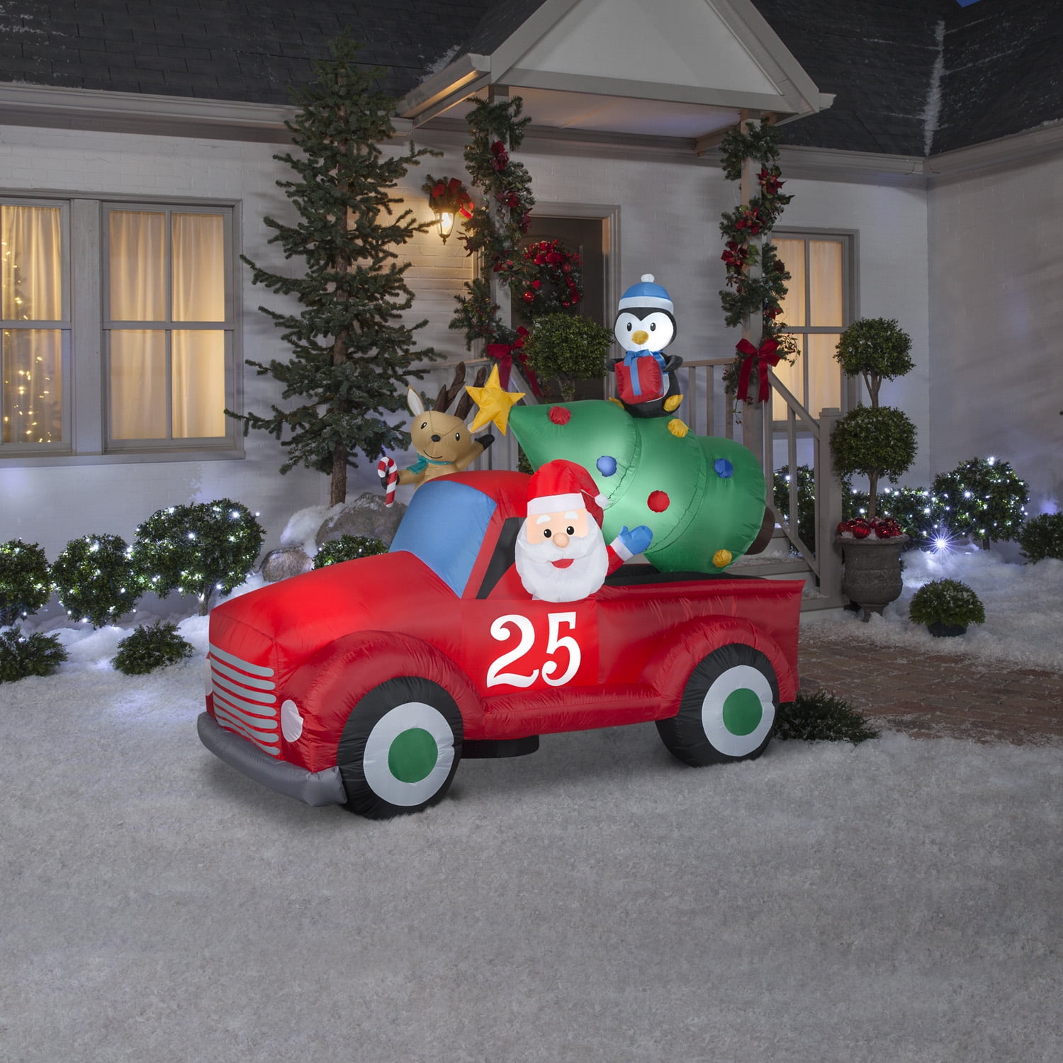 Gemmy Airblown Inflatable Santa in Vintage Truck with LED Lights, 6 ft, Christmas Decor
