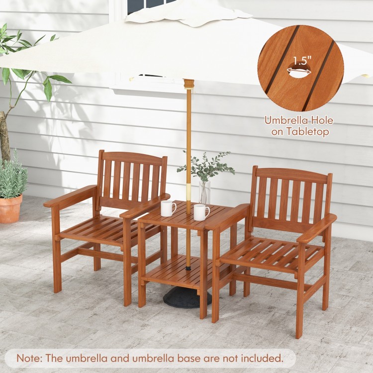 3 Piece Patio Bistro Table and Chairs Set with Umbrella Hole