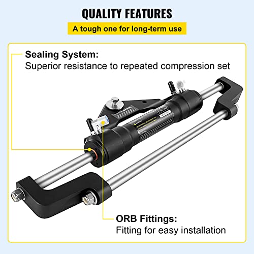 VEVOR Hydraulic Steering Cylinder for 300HP Outboard Boats, Crush Resistant, Aluminum Alloy, ORB Fitting, Two-Way Lock
