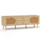 Rattan TV Stand for 65-Inch TV with Drawers and Solid Wood Legs