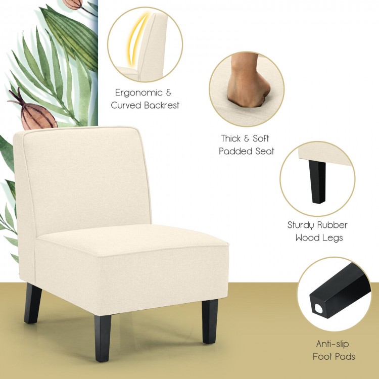 Modern Armless Accent Chair with Rubber Wood Legs