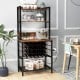 Wine Bar Cabinet Wine Rack with 4 Tier Storage Shelves and Glass Holders