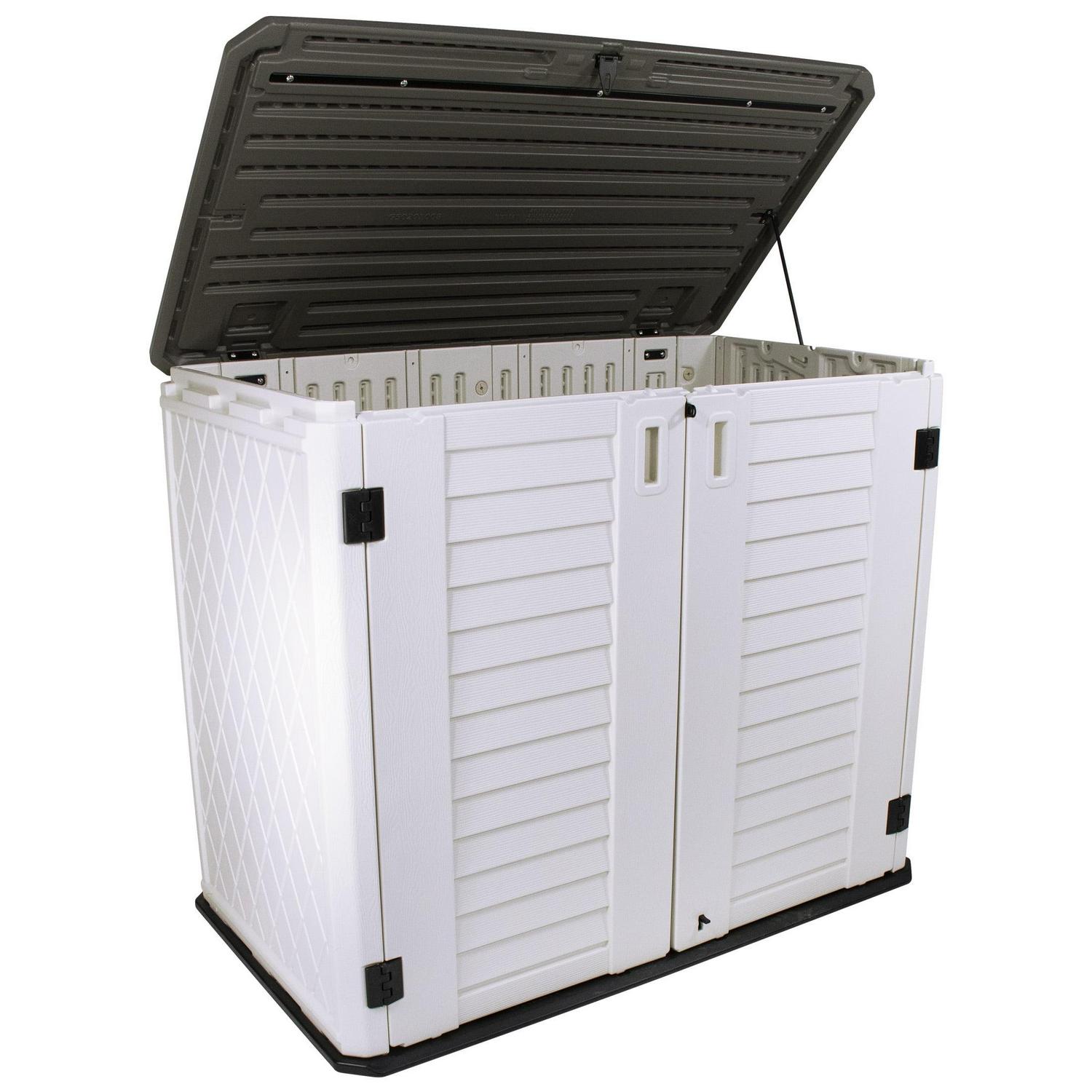 Stout Stuff 26 cu. ft. Plastic Outdoor Horizontal Storage Shed, Durable & Weather-Resistant, Gray/White