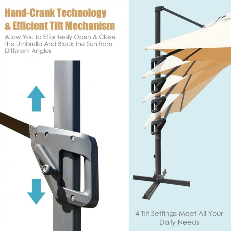 10 x13 Feet Rectangular Cantilever Umbrella with 360° Rotation Function