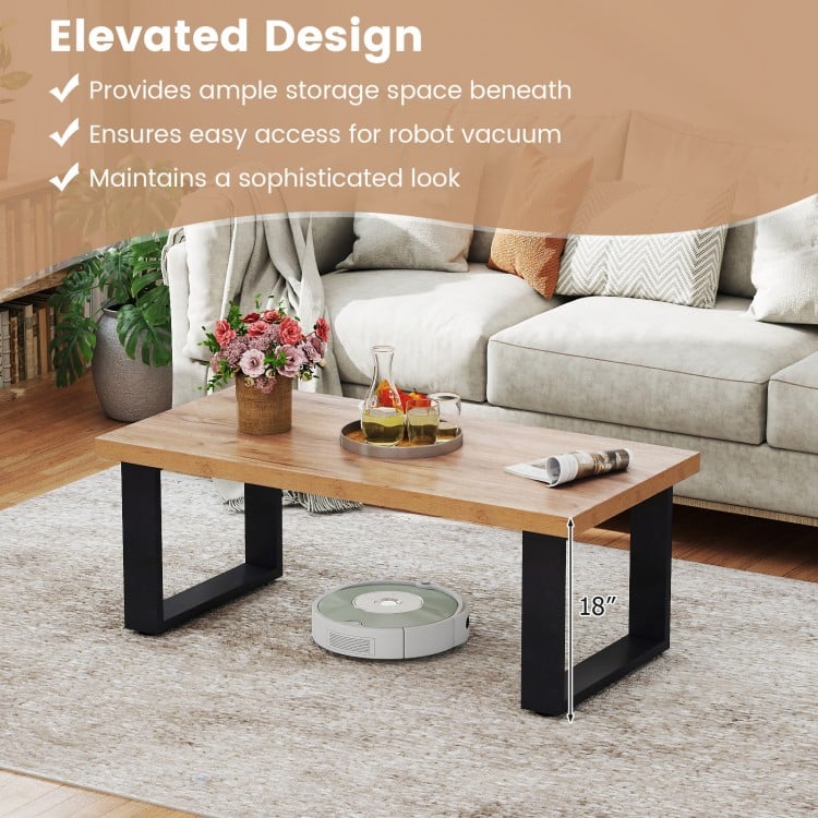 47 inch Farmhouse Style Rustic Coffee Table with Thickened Tabletop and Natural Wood Texture