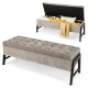 Modern Chenille Storage Bench with Solid Rubber Wood Legs