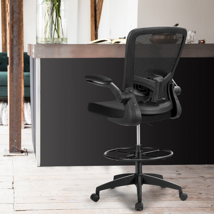Height Adjustable Drafting Chair with Flip Up Arms for Home Office