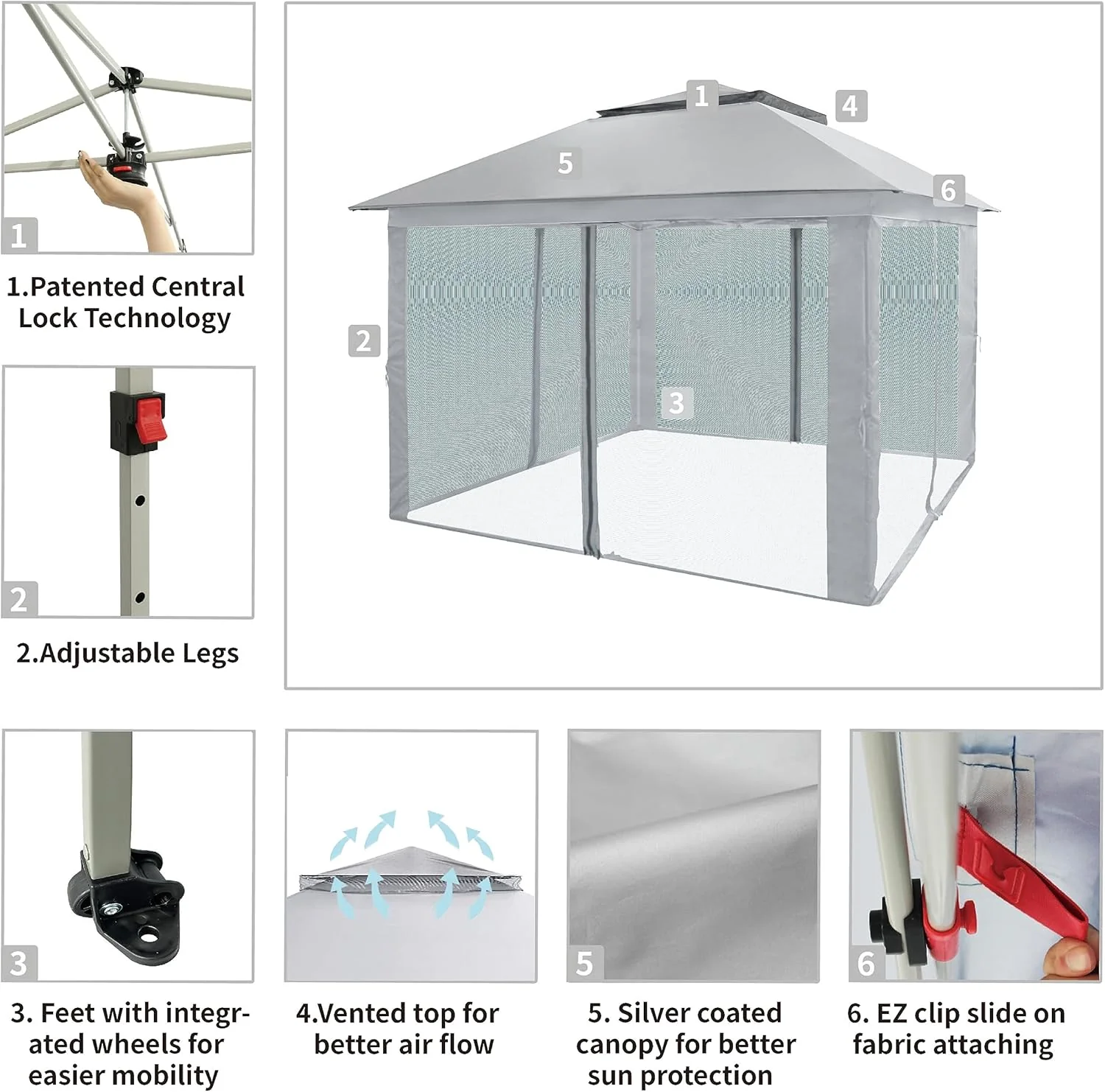 CROWN SHADES 13x13 Pop Up Gazebo, Canopy Tent, Gazebos on Clearance - Outdoor Gazebo for Backyard & Patio Furniture - Carpa Pop Up Tent with Wheeled STO-N-Go Cover Bag (White)