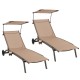 Patio Heavy-Duty Adjustable Chaise Lounge Chair with Canopy Cup holder and Wheels
