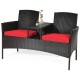 Wicker Patio Conversation Furniture Set with Removable Cushions and Table