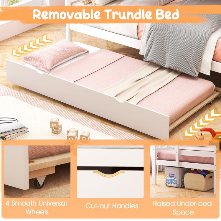 Home Wood Bunk Bed with Guard Rail and 4-step Storage Stairs No Box Spring Needed